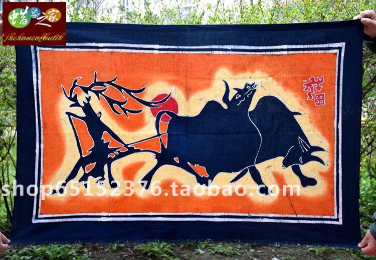 Batik painting Guizhou Miao handmade batik national characteristics batik decorative wall hanging ploughing field 135CM*85CM