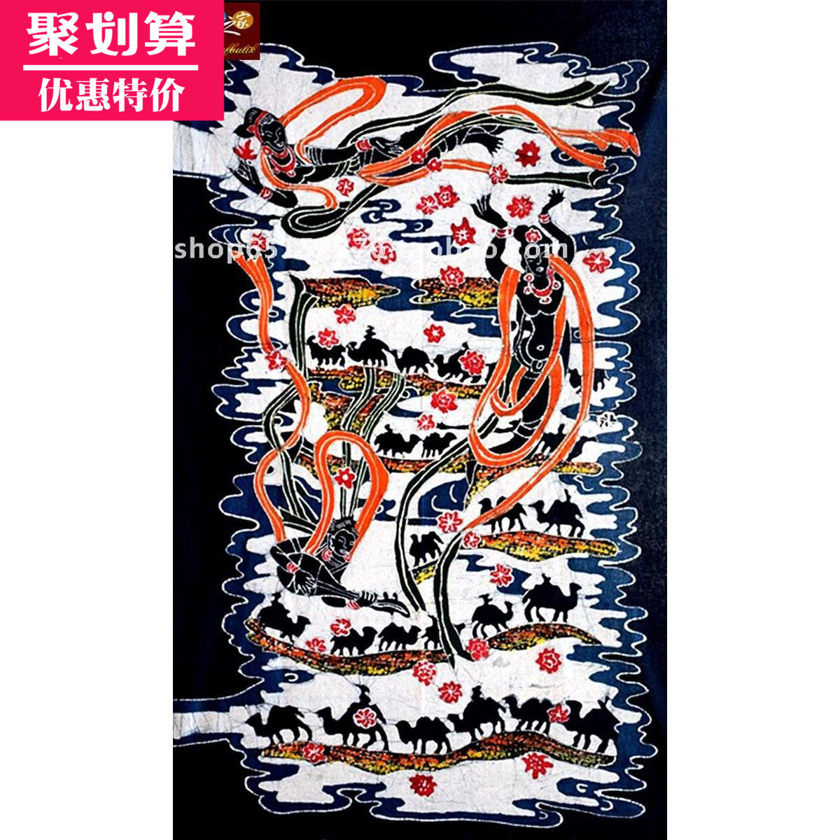 Special batik painting Guizhou Miao curtain Batik hand painting Wall hanging Silk Road flower rain 130*85CM