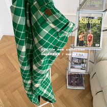 NORA Green Plaid High Waist Straight Casual Pants Women's Spring Korean Loose Hanging Sense Lopping Leg Pants