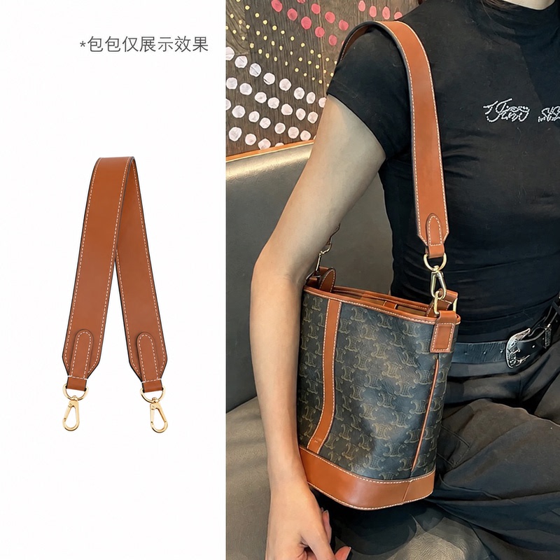 Suitable for Celine Shoulder Strap Celine Arc De Triomphe Bucket Bag Genuine Leather Armpit Wide Bag Strap Accessories Replacement Strap