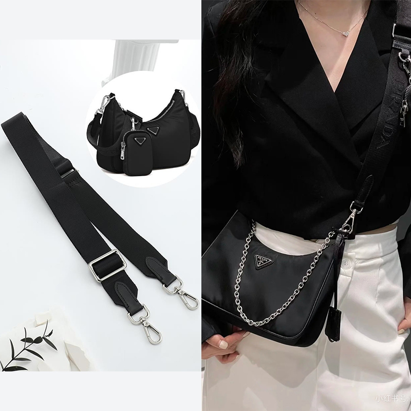 Suitable for Prada Nylon Three-In-One Bag Black Canvas Shoulder Strap Replacement Crossbody Wide Backpack Strap Accessories