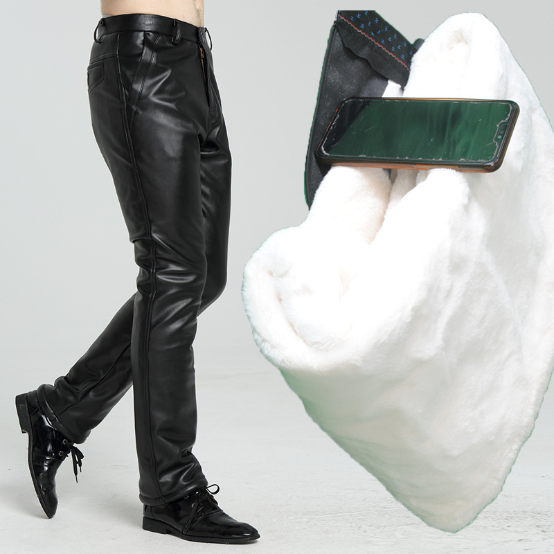 Medium-aged leather pants men's gush thickened winter large size high waist loose and warm-proof and rain-proof and rain-proof Dad locomotive windproof