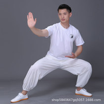 Leisure practice round neck combed cotton culture shirt mens martial arts T-shirt womens summer short sleeve tai chi yoga pants custom