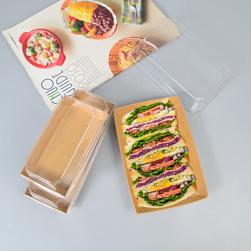 Sandwich box transparent cover thickened environmental protection kraft paper box medium sushi with cover disposable West point packaging box