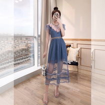 Long dress Slim Display High Temperament Cashiolian Fairy Dress 2022 New Womens Dress Summer Clothing Web Yarn Blue Lace Dress Dress