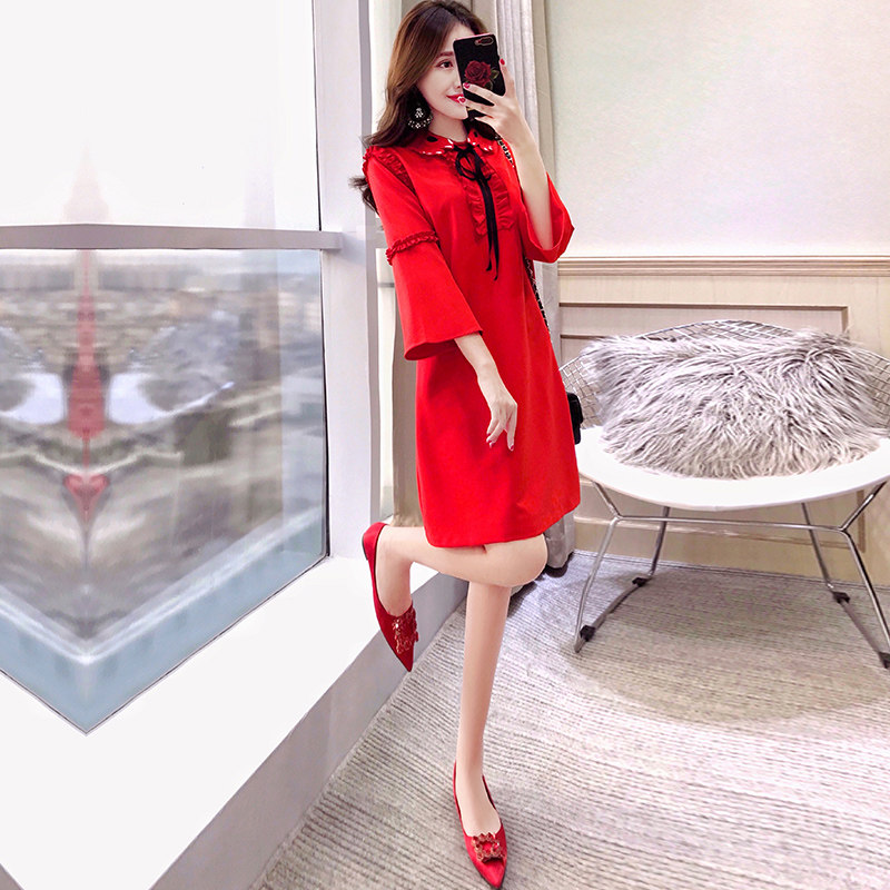 Red skirt wedding can wear bridal toast clothes 2022 new women's autumn clothes Hepburn red dress