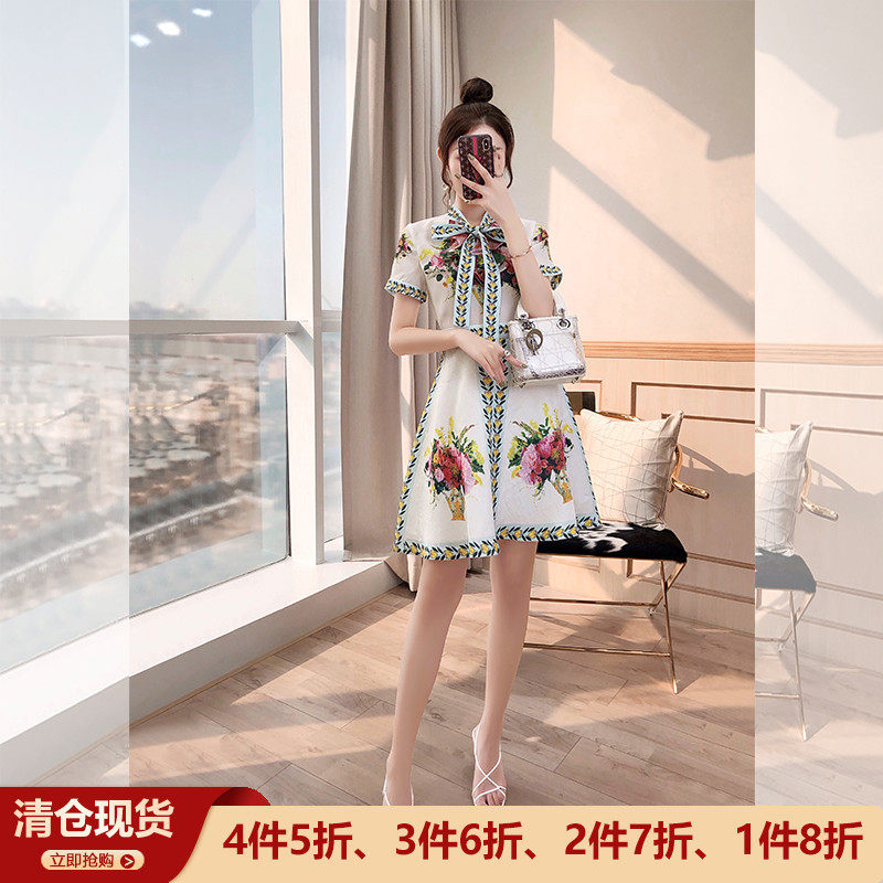 Dresses Andromeda supersensties women's dress 2022 Summer printed butterfly knots French style retro folk customs