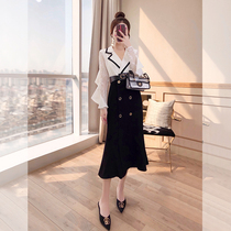 Light luxury design sense skirt split small black dress 2021 womens autumn new early autumn long suit dress