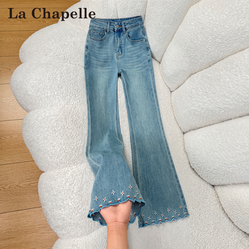 La Chapelle Lace Embroidery Cropped Flared Jeans for Women, Summer Thin Style, Non-Tight Fit, Slimming Flared Pants La Chapelle Lace Embroidery Cropped Flared Jeans for Women, Summer Thin Style, Non-Tight Fit, Slimming Flared Pants