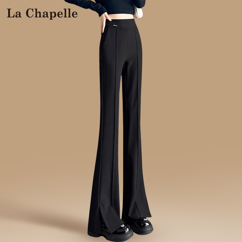 La Chapelle Black Flared Suit Pants for Women 2026 Spring, Autumn, and Winter New High-Waisted Fleece-Lined Split Wide-Leg Bell-Bottom Pants