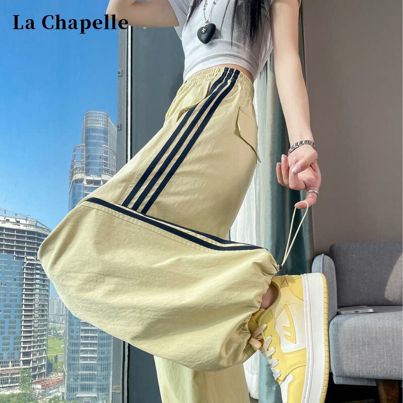 La Chapelle Ice Silk Quick-Drying Cargo Pants for Women 2026 Summer Thin Striped Sports Pants American-Style Paratrooper Hiking Pants