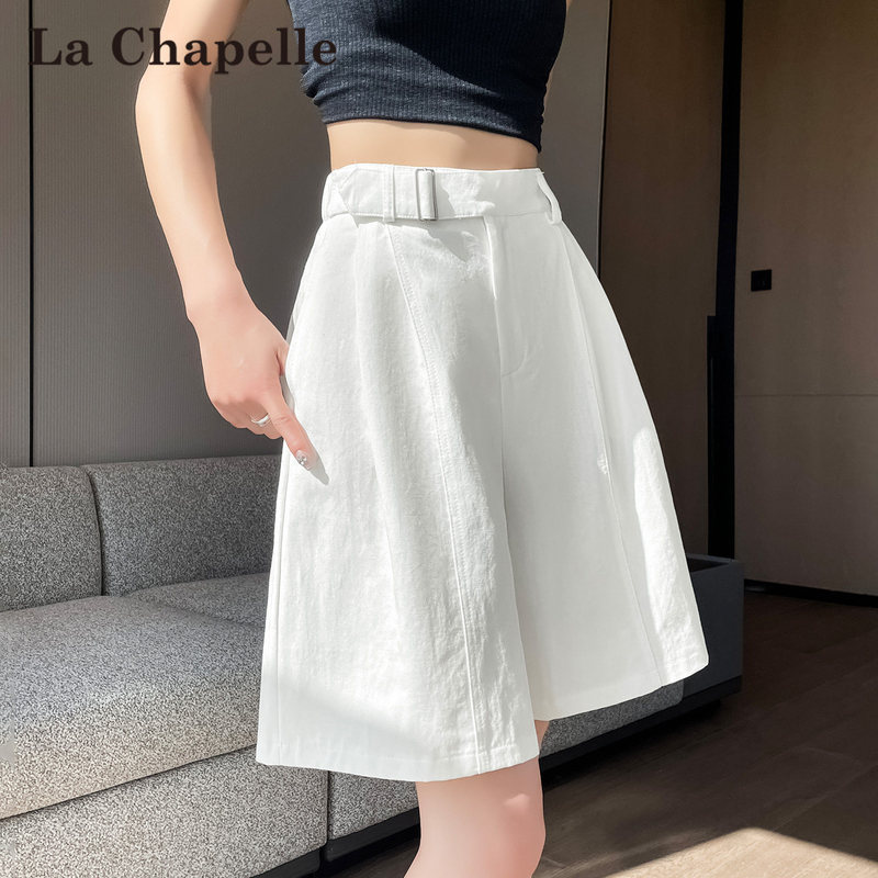 La Chapelle White Drapey Casual Suit Shorts for Women, Summer Thin High-Waisted A-Line Quick-Drying Wide-Leg Knee-Length Shorts La Chapelle White Drapey Casual Suit Shorts for Women, Summer Thin High-Waisted A-Line Quick-Drying Wide-Leg Knee-Length Shorts