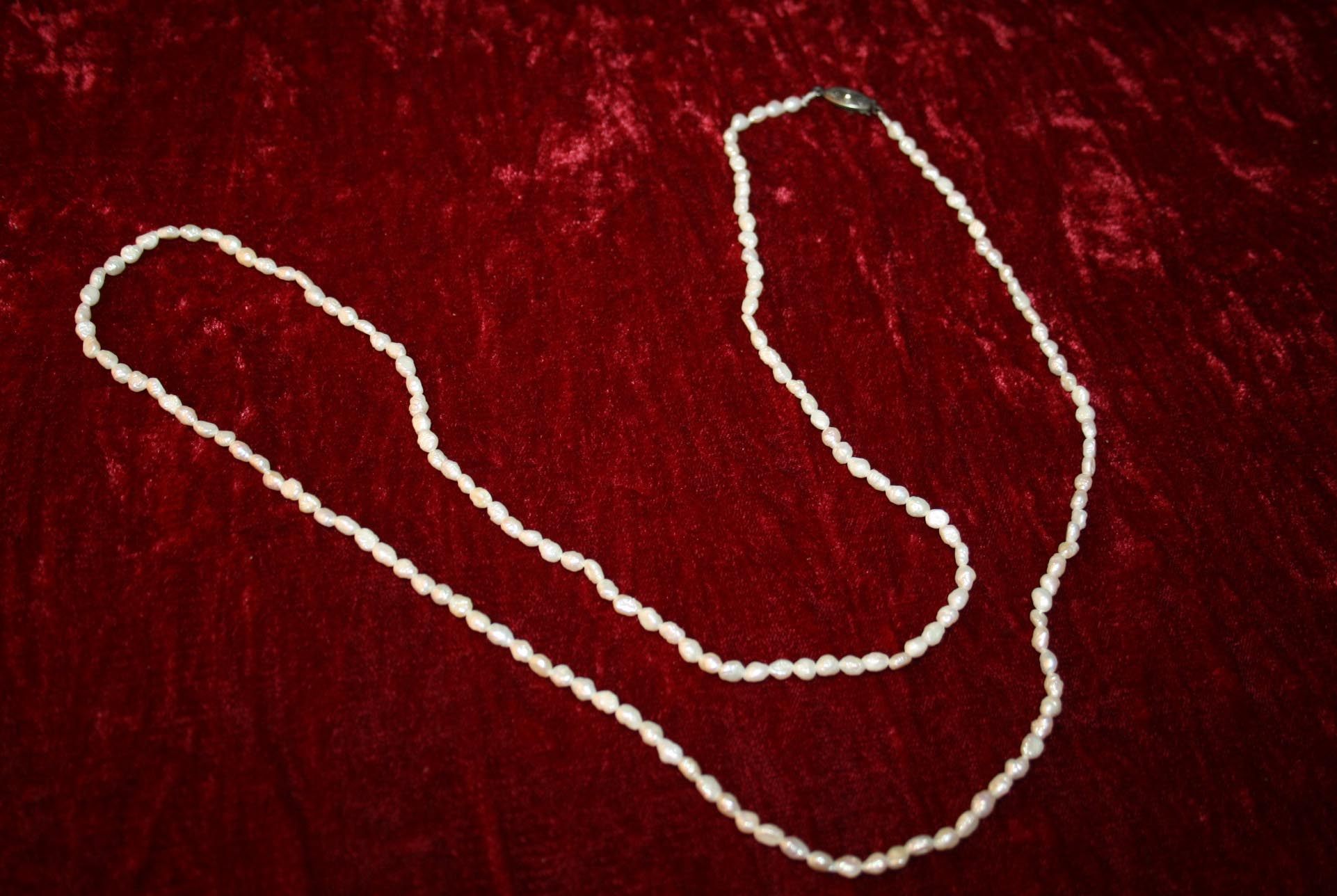 Old natural pearl necklace with old single strands handmade strings 90cm 002 #