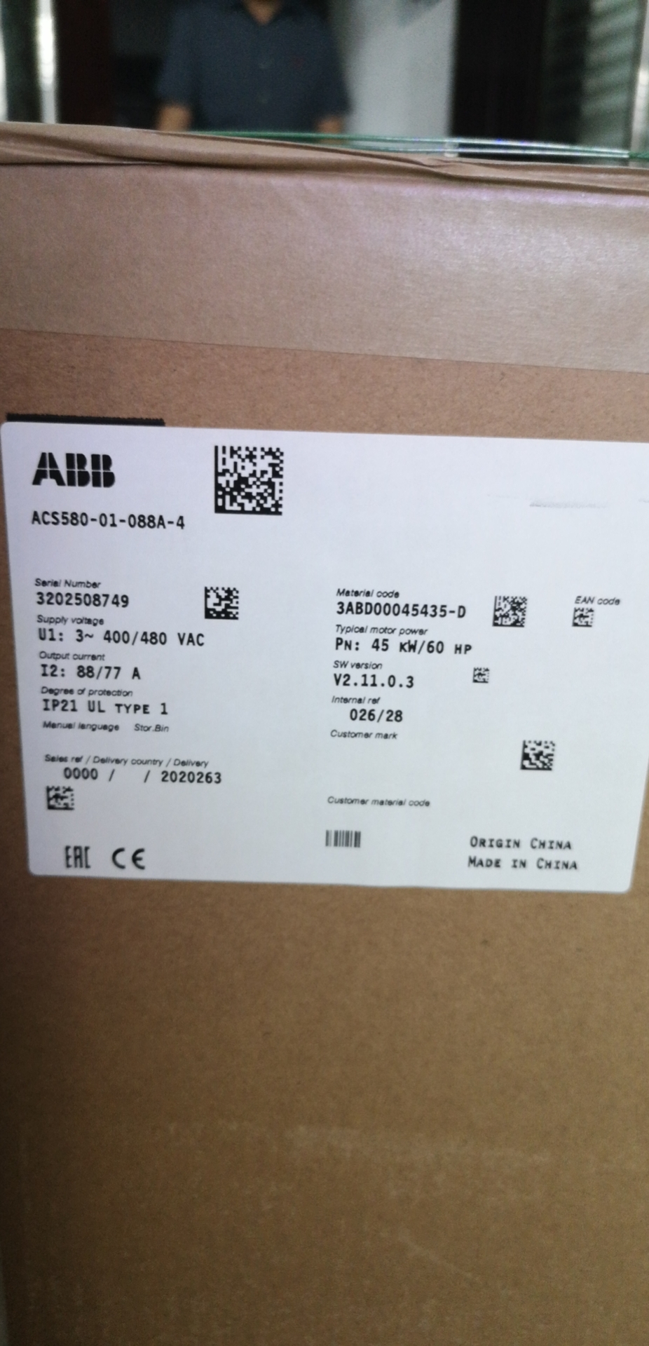 ABB new original inverter ACS580-01-088A-4 45kw