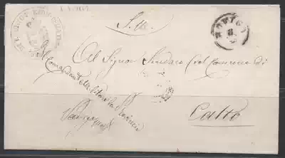Italian prehistoric seal 1 1867 Rovigo to Calto crown cross shield heraldry postmark