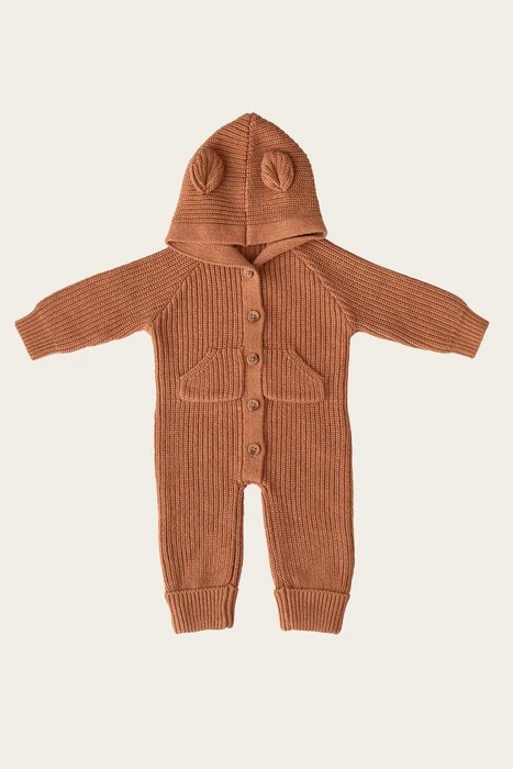 Spot New Zealand jamiekay children baby bear ears jumpsuit knit pink oats