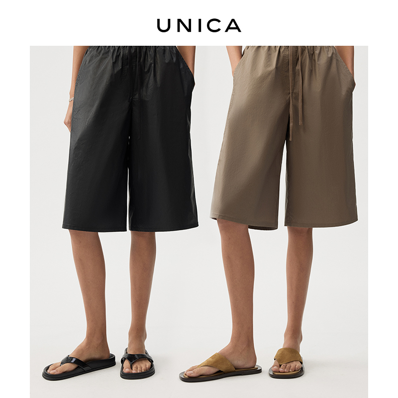 Unica/ ins Fashionable and Stylish Bermuda Shorts_Korean Imported Cotton Matte Finish Elastic Waist Knee-Length Shorts