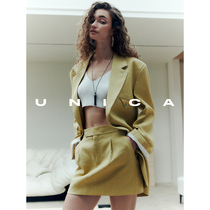 UNICA Ins high fashion_Italian dry and crisp hemp wool asymmetrical pocket skirt suit