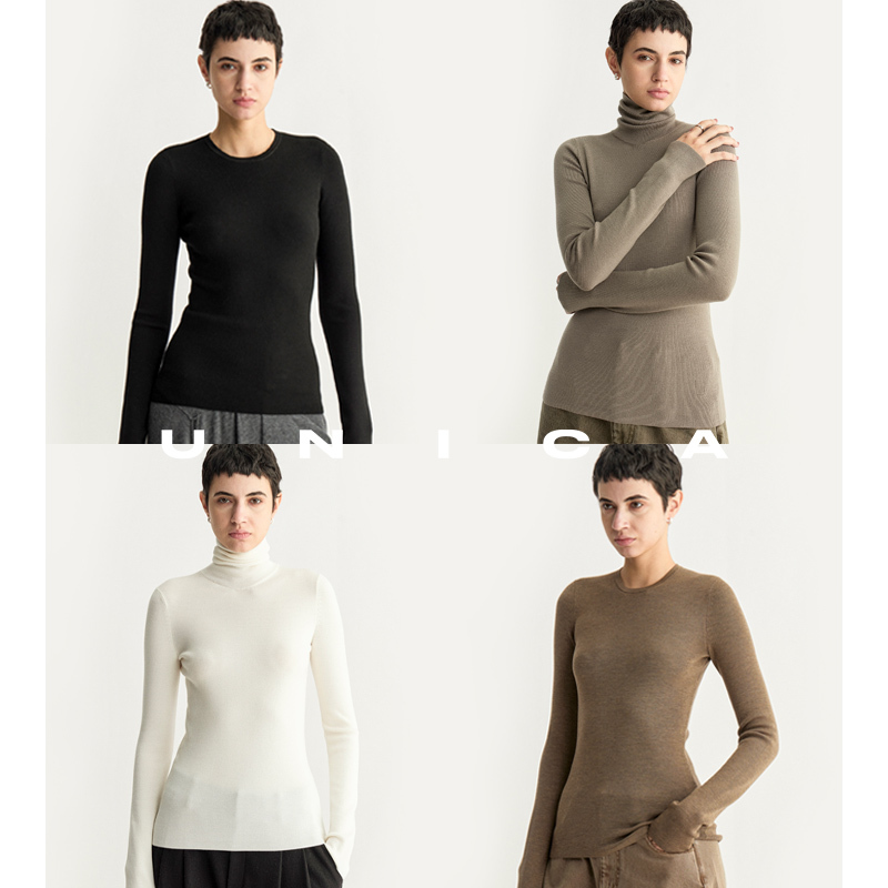Unica/Word-Of-Mouth_Otw Technology German Yangzi 120S Wool High Elasticity Shaping Knit Round Neck Turtleneck Base Shirt