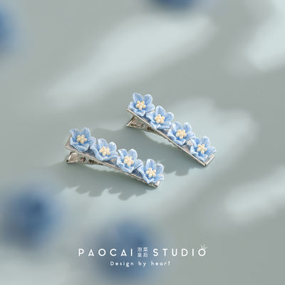 Prussian blue Camellia original flower hair clip, super fairy-like sweet side clip, side stand bangs hair accessory