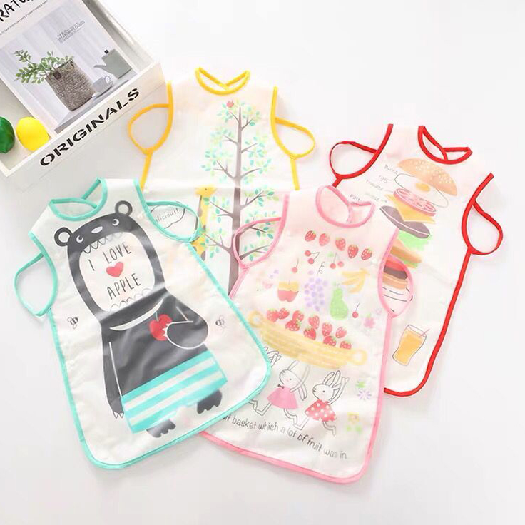 2 pieces Baby sleeveless hood Dining Around Pocket waterproof Anti-wearing children Paint Apron thin section lengthened