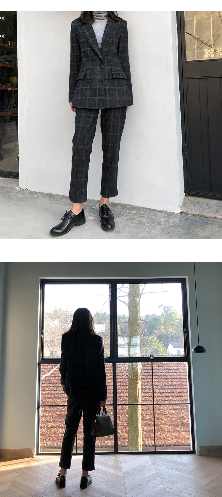 2018 thu đông mới phù hợp với kẻ sọc retro lỏng dài kẻ sọc len tính khí nhỏ phù hợp với nữ thời trang công sở nữ cao cấp