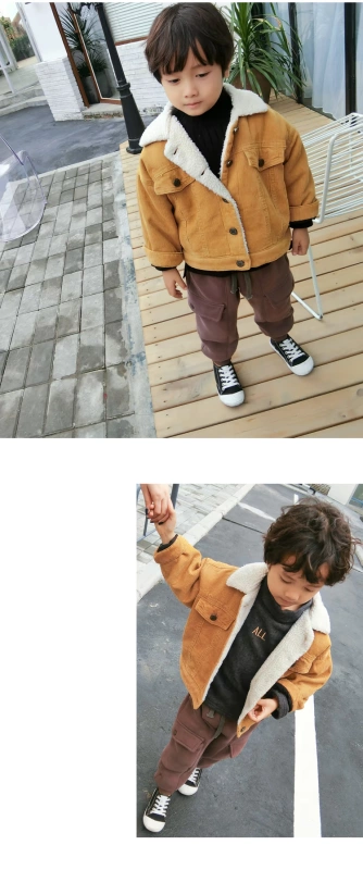 Chao Ma Feifei 2018 Winter New Boy Lamb Fur Jacket Children Corduroy Thicken Áo khoác ấm