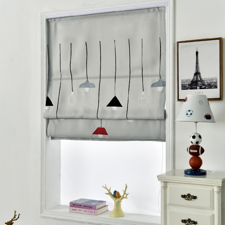 A bright light Roman curtain lift curtain curtain Nordic style bedroom living room study custom fabric pull-up roller blinds