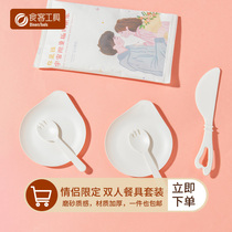 Dinner tool couple double tableware set custom disposable thick cake knife and fork plate combination