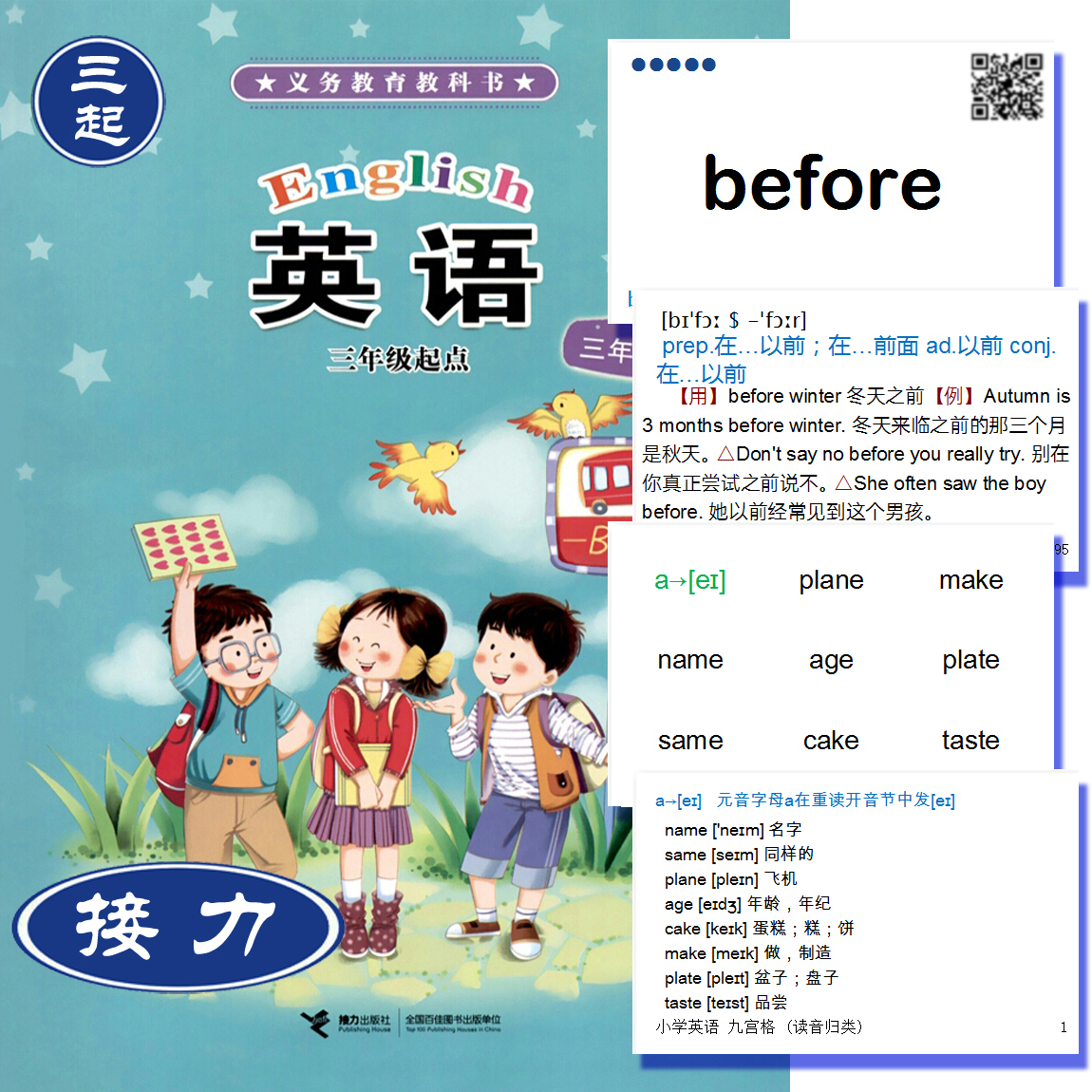 Relay version (Guangxi) Grade 3 Primary school English word card paper Vocabulary card Silent Sketchbook color pattern