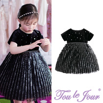 Toullejour girls dress low-key delicacy Hepburn style romantic silver leaf lace 100 plexnet veil fluffy princess dress
