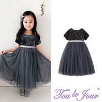 Toulejour Girls Low-key Luxury Gold Foil Printed Velvet Mesh Dress Tall Dress Tone Princess Dress