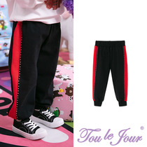 Toullejour Girl Clothing Red Black Parquet Ironing and Cool Kindergarten Liver Tide Child God Pants Loose Casual Pants