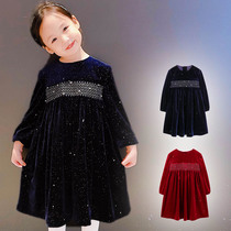 Spring Autumn Hot pin dress Skirt Shiny Velvet Girl Clothing jacket Swept Nail Drill Long Sleeve Princess Baby Dress dress