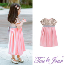 TLJ girls clothing Bling Bling Bling sequin velvet stitching Emperors high waistline elegant dress skirt