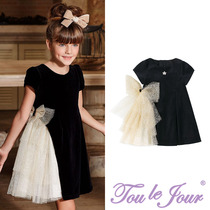 Toulejour girls baby Autumn Winter Foreign Air Black Swan champagne dress mesh princess dress dress