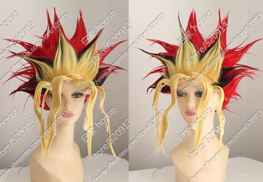 Cosplay Wig Yu-Gi-Oh! Red, Yellow, and Black 3 Colors Mutou Yugi Gradient Color Sky-High Explosion Wig