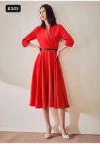 Red dress pattern Chinese collar dress Autumn and winter dress drawings clothing pattern DIY handmade