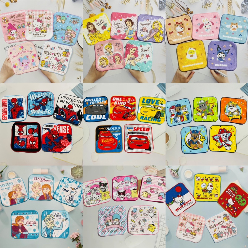 Free Shipping 5-Pack Cartoon Baby Towels for Boys and Girls, Pure Cotton Absorbent Small Square Towels, Kindergarten Drool Towels, Princess Car Design