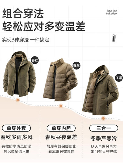 Jeep Jacket Men's Winter Removable Liner Jacket Cotton Thickened Coldproof Cotton Warm Casual Jacket