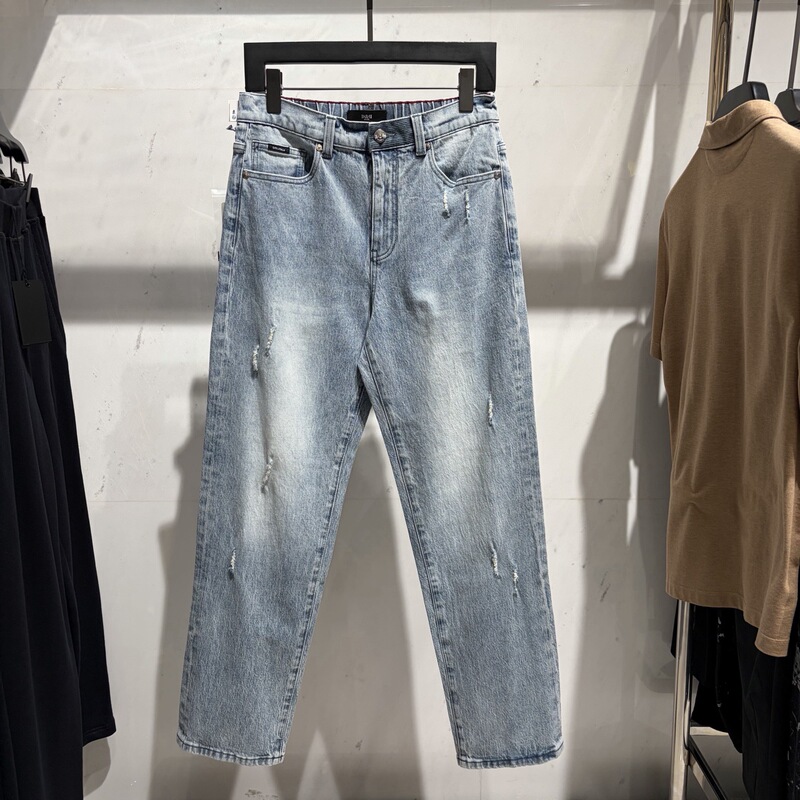 Dite 26 Spring and Summer New Style Logo Lettered Ripped Men's Straight Washed Jeans D11502