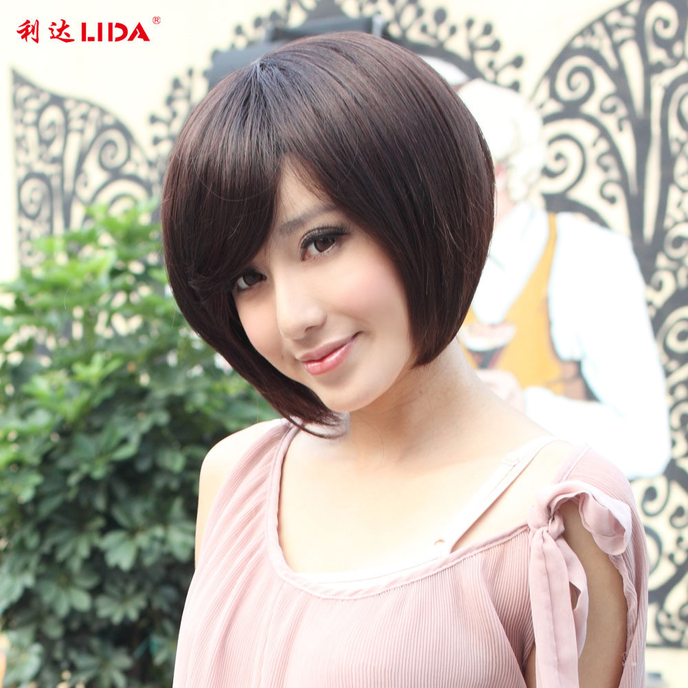 利达假发 女短发帅气bobo头斜齐刘海发型修脸假发女短发波波头