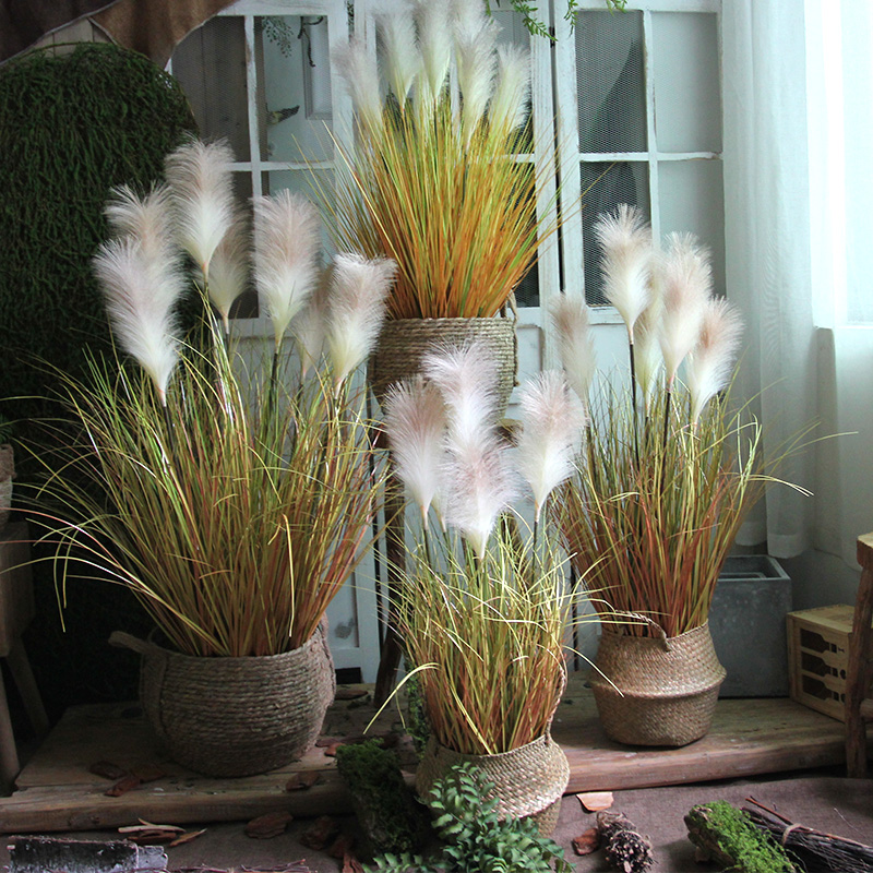 Simulation reed grass dog tail grass floor green plant fake tree potted net red dry flower bouquet big spike window decoration
