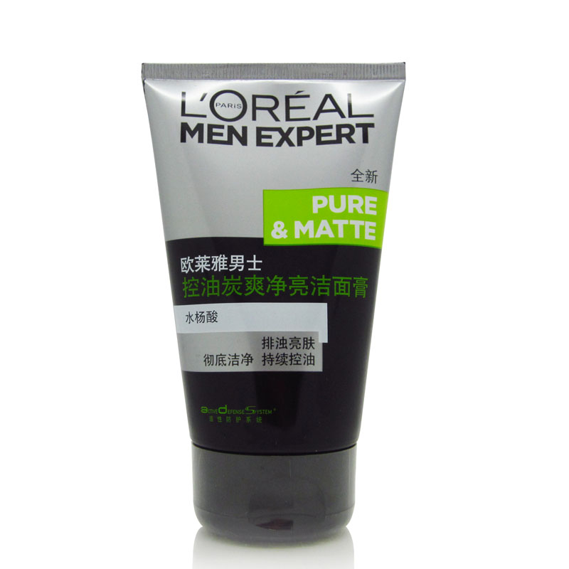 欧莱雅 男士控油炭爽净亮洁面膏100ml 洗面奶 保湿控油 提亮肤色