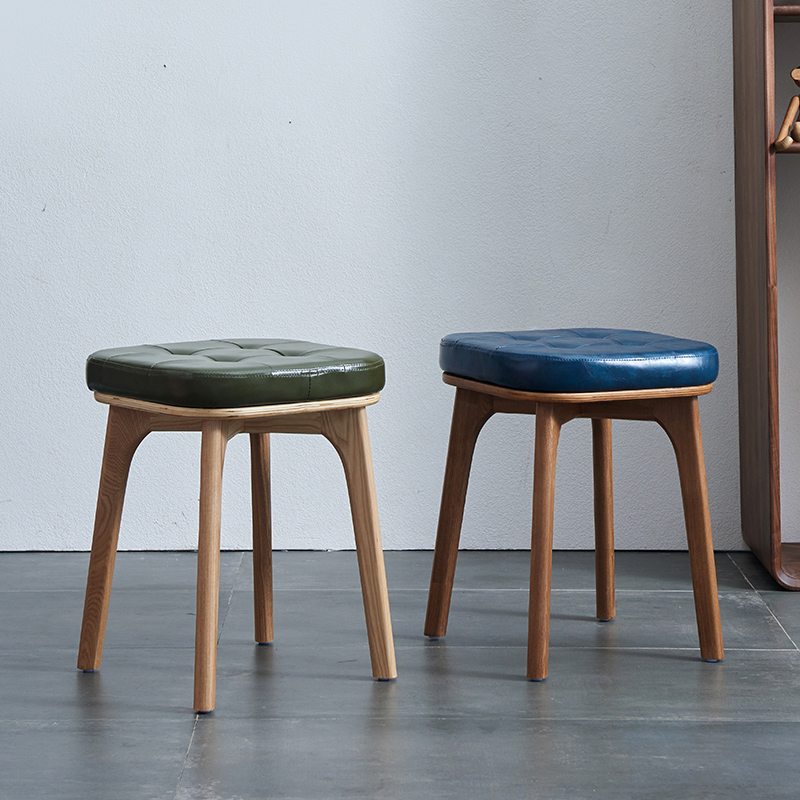 Nordic minimal wood dwarf bench living room changed shoes stool household lazy small stool light luxury door soft leather stool
