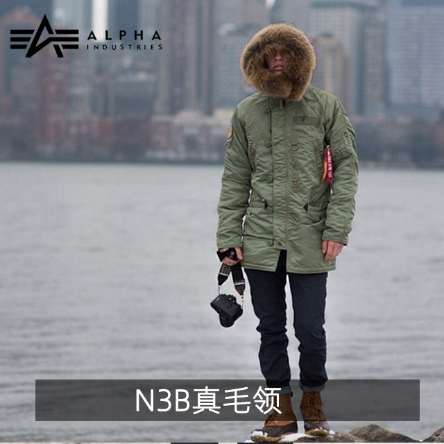 American alpha ALPHA classic long version of men's real fur collar anti-chilling coat N3B spot