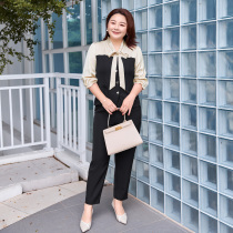 (Clear Cabin RMB300 ) Big Code Woman Dress Fat Mm Autumn Clothing OL Minimalist Temperament Crash Color Shirt Western Pants Two Suits