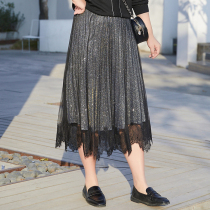 (Qingkura RMB60 ) Large code Female dress Spring clothing Fatty Sister Discolored Glitter Pink Bright Silk 100 Plexu Mesh Veil Half Body Dress