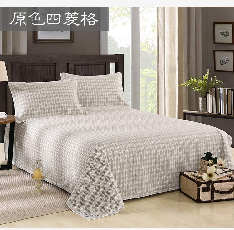 Hama Double Crane Tấm vải lanh nguyên chất ba mảnh đơn học sinh 1,5m giường đôi hai mặt gấp 1,8m - Thảm mùa hè chiếu trúc hạt