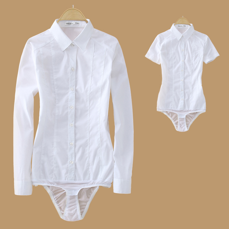 White Long-Sleeved One-Piece Shirt, Elastic Anti-Exposure Short-Sleeved Women's One-Piece Shirt, Interview Professional New Women's Clothing